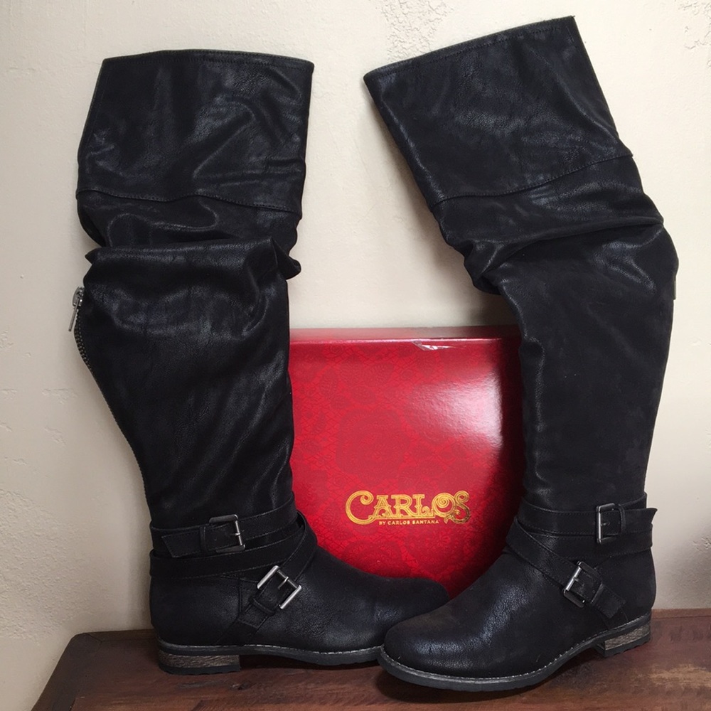 Carlos Black Over-the-Knee Buckle Boots #3026